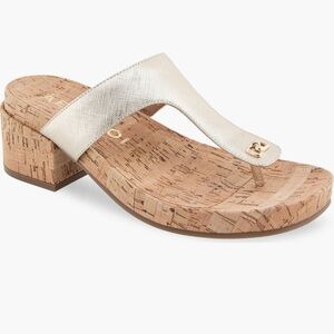 Areosoles Clio T-Strap Gold Metallic Sandals with Cork Heel